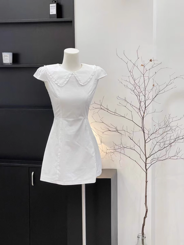 A Line Doll Collar Sleeveless Cotton White Short Women's Holiday Summer Dresses SD204
